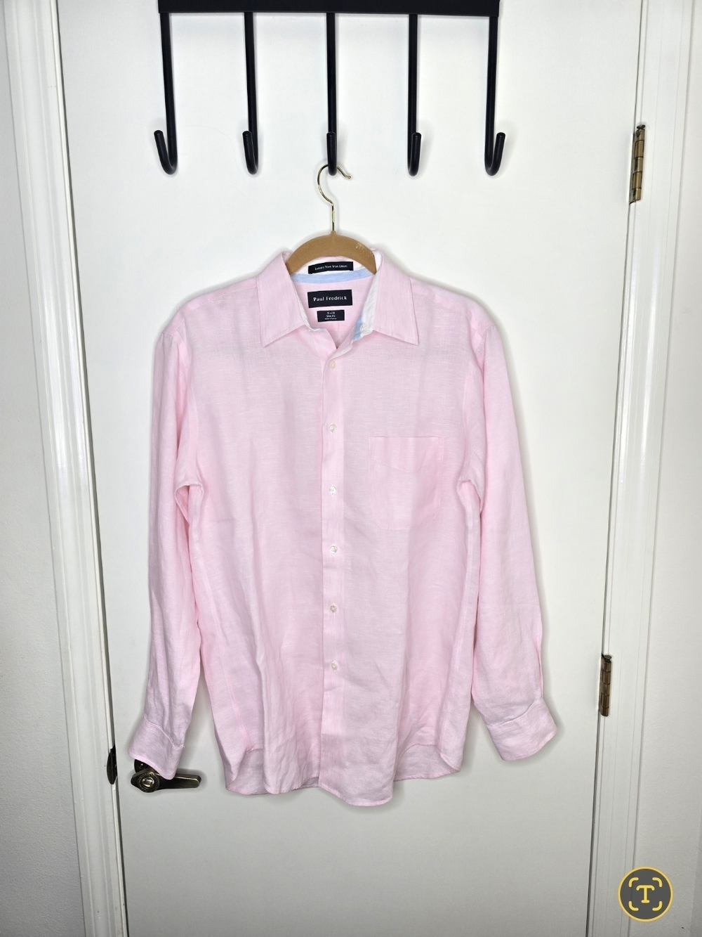 Paul Fredrick Light Pink Linen Button-Up Shirt Size 15 X 33 Slim Fit